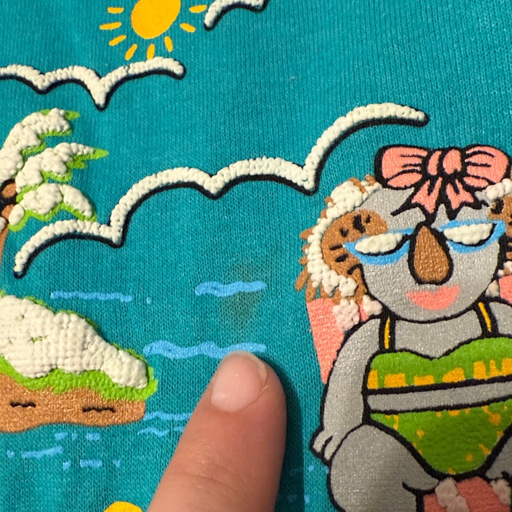 Vintage Teal 90s Australia Wildlife Animals at the Beach Retro Puff Print Tee - Picture 6 of 11